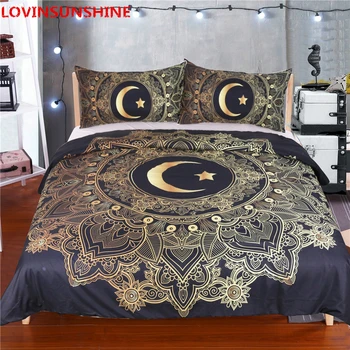 

LOVINSUNSHINE Golden Mandala Flowers Moon and Star Duvet Cover Dark Blue Bedding Set Soft Quilt Cover Single Bed Cover set