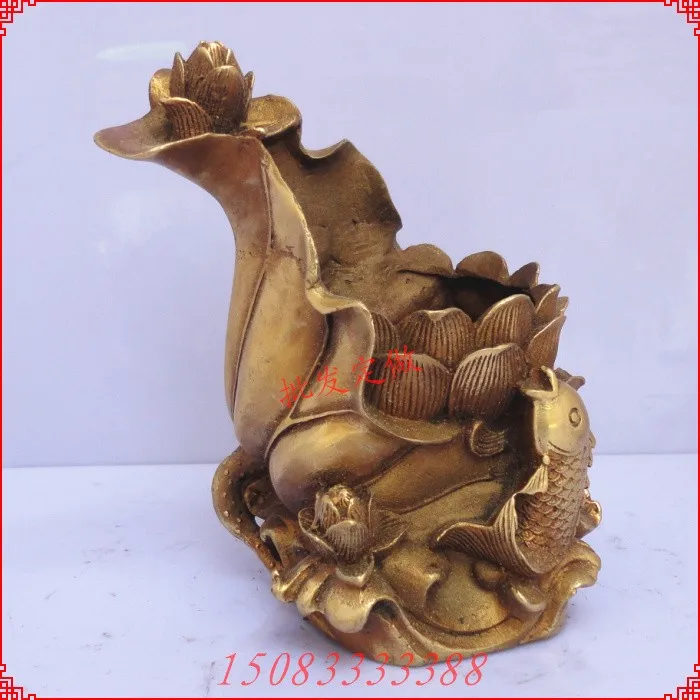 

Bronze statue copper pen decoration lotus fish pen fish money pen Bronze crafts