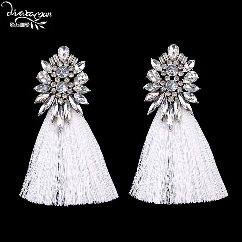 

Dvacaman Brand Hot Sale Handmade Tassel Earrings Fashion Women Floral Crystal Drop Earrings Indian Bridal Statement Jewelry YY16