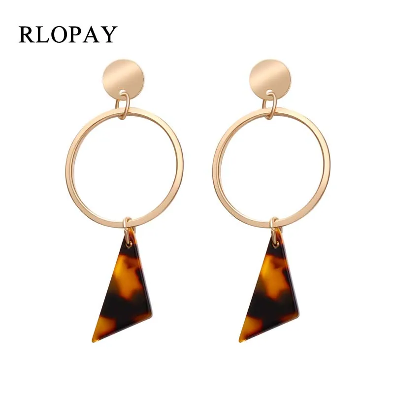 

RLOPAY Women Trendy Acrylic Leopard Geometric Triangle Drop Sexy Earrings Dark Leopard Hollow out Alloy Round Dangle Earring