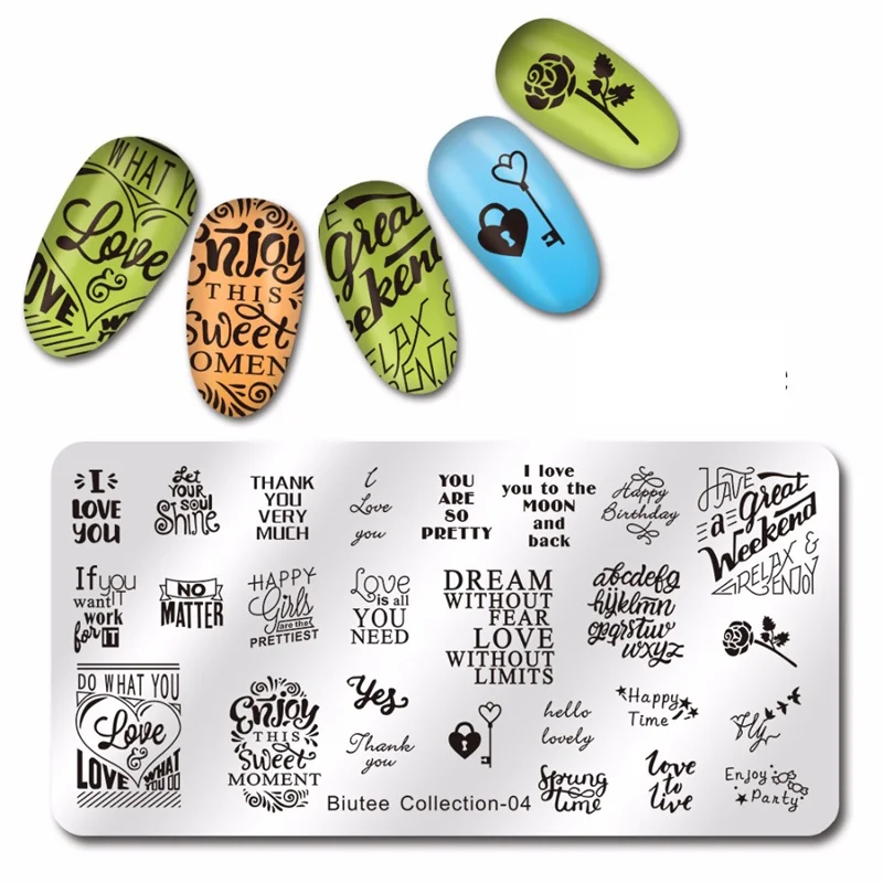 

Biutee Nail Stamping Plates Rectangle Nail Art Animal World English Letter Words Creative Nail Art Template Image Stamping Plate