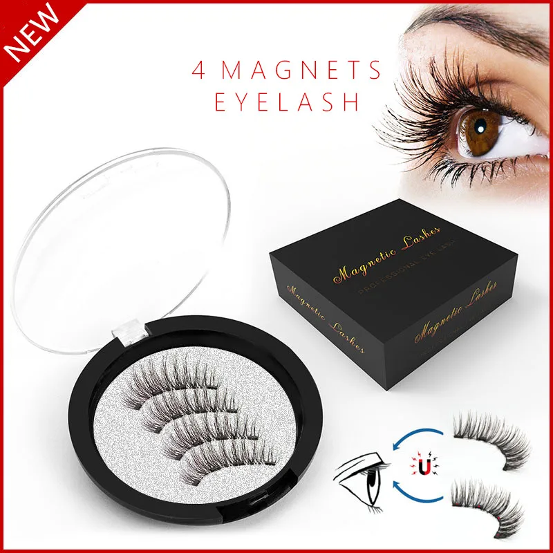 

Magnetic eyelashes with 4 magnets manual 3D magnetic eyelashes natural false eyelashes with gift box 52HB-4