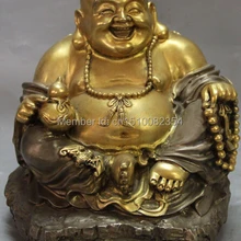 " Клеймо Фиолетовый Бронзовый 24 К Золота Чистого Серебра Счастливый Смех Статуи Будды Майтреи