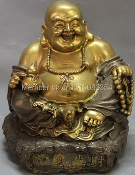 

8" Marked Purple Bronze 24K Gold Pure Silver Happy Laugh Maitreya Buddha Statue