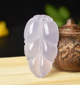 

Natural Violet Chalcedony A New Carved Golden Branch Jade Leaf Pendant cb45#