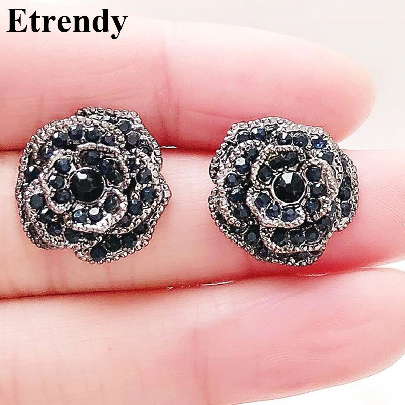

Etrendy Rhinestone Vintage Flower Stud Earrings For Women Bijoux New Trendy Jewelry Wholesale Cute Gift