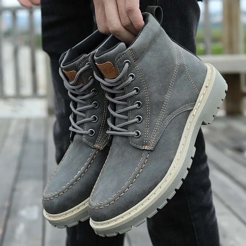 

shoes mens Retro Ankle Boots Motorcycle Biker Ankle Boots Autumn Winter Faux Suede Lace Up High Top Bootie Comfort Shoes 38-46