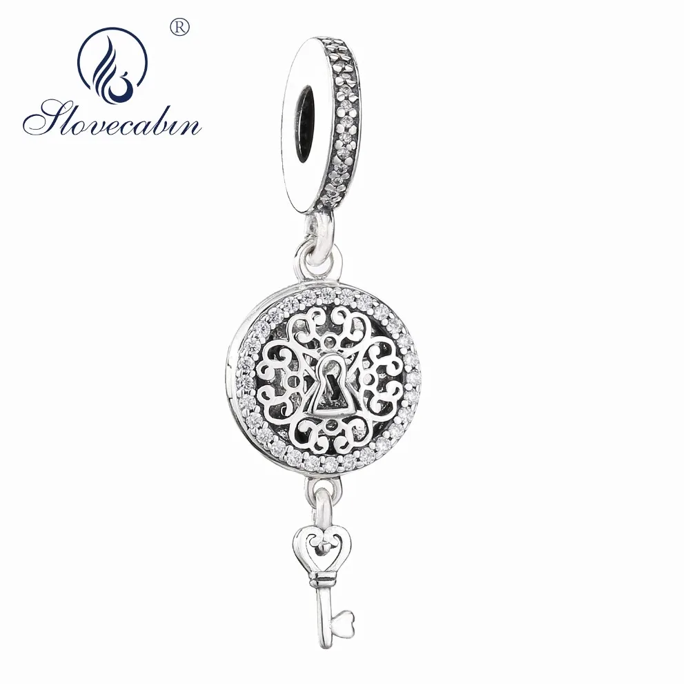 

Slovecabin 925 Sterling Silver Regal Love Key Dangle Charm Clear CZ 2018 Autumn Pendants Beads For Jewelry Making Bracelet