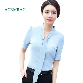 

ACRMRAC Women shirt New summer Short sleeves Solid color Slim Business OL Formal Blouses & Shirt