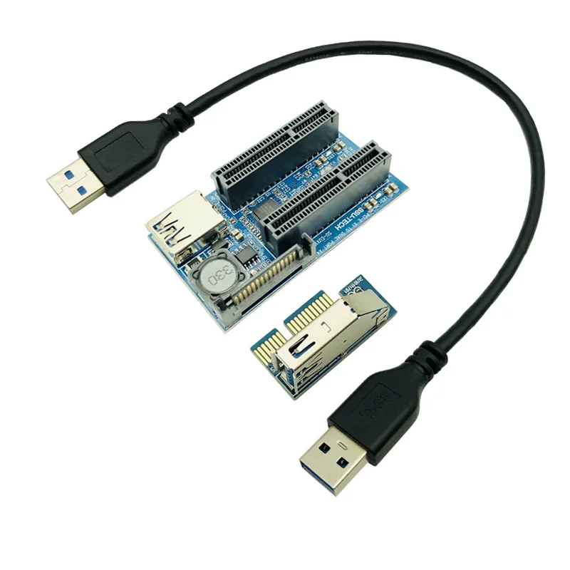 Добавить на карту PCIE Riser Card Adapter PCI Express USB 3,0 Raiser Riser PCI-E расширитель PCIE X1 на два порта PCI E X4 Плата расширения - Цвет: Синий