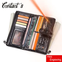 Contact's Genuine Leather Long Wallet Men Coin Purse Male Clutch Walet With Cell Phone Bag Portomonee Card Holder Free Engrave 1