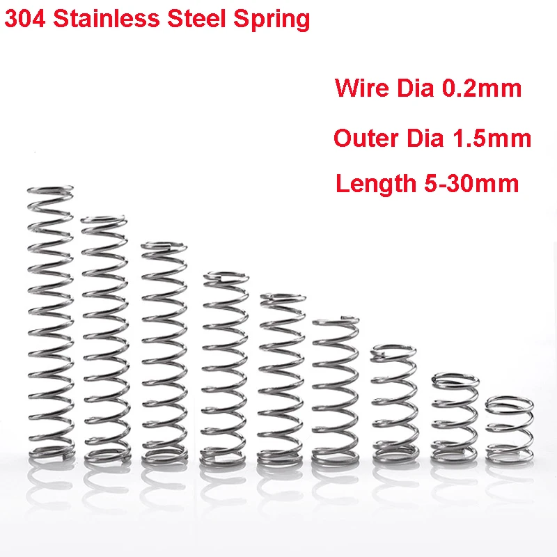 

10PCS Y Type Spring 304 Stainless Steel Pressure Spring Wire Dia 0.2mm Outer Dia 1.5mm Length 5-30mm
