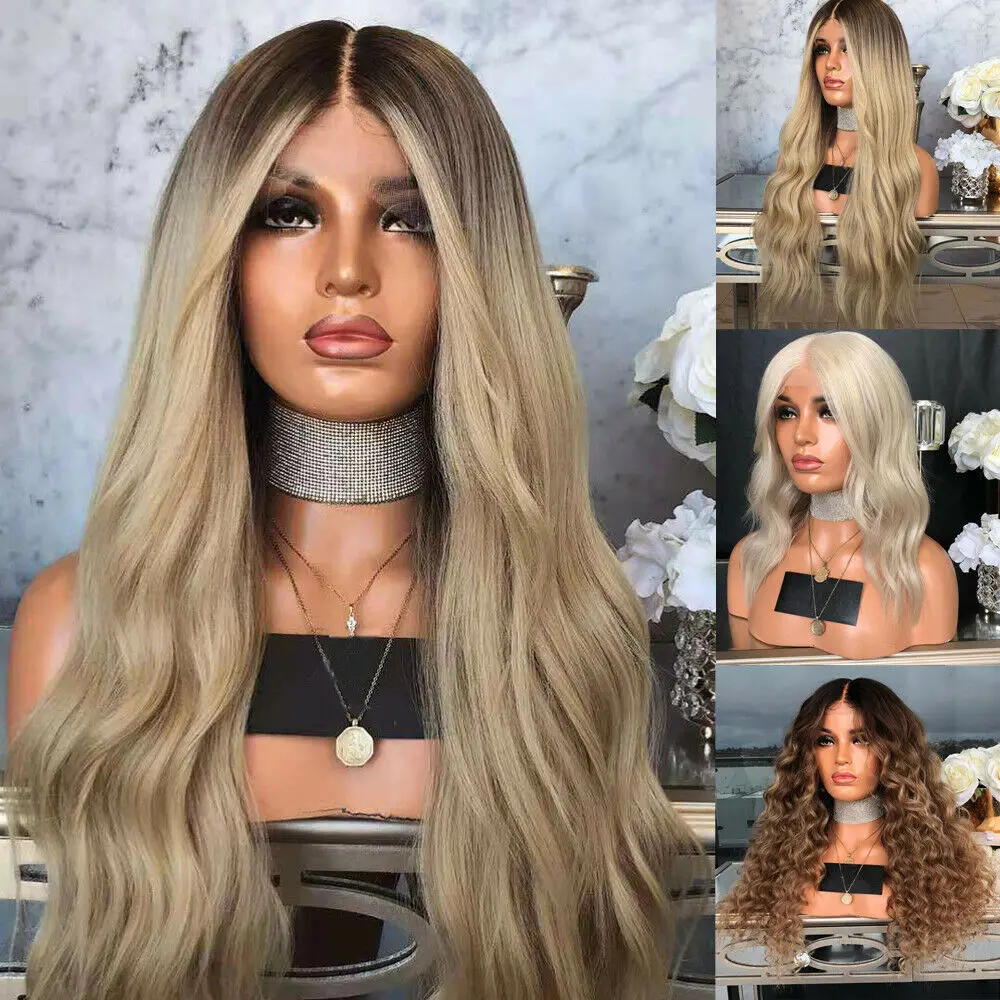 

Fashion Women As Real Hair Wig Blonde Brown Long Wavy Party Full Wigs Hair Wigs