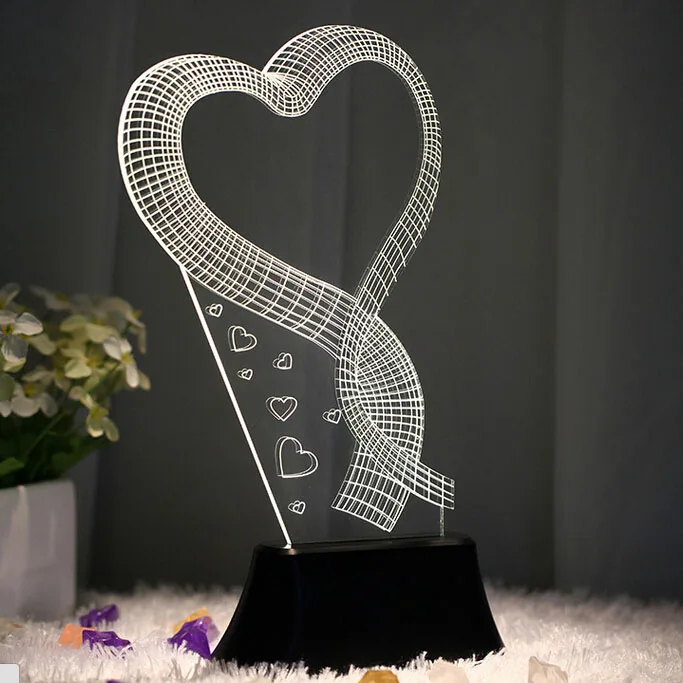 

USB 3D LED Table Lamp Night Light's room Night Light Christmas Gift NEW Single Heart