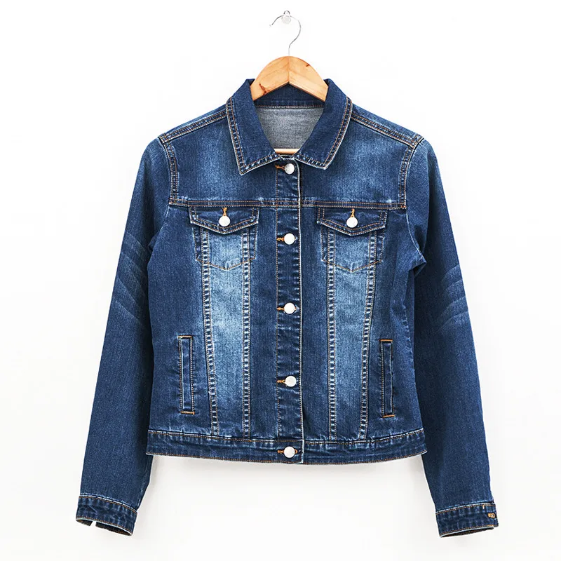 

Plus Size Women Denim Jacket Light Washed Autumn Solid Dark Blue Color Cotton Women's Long Sleeve Jeans Coats 5XL 6XL
