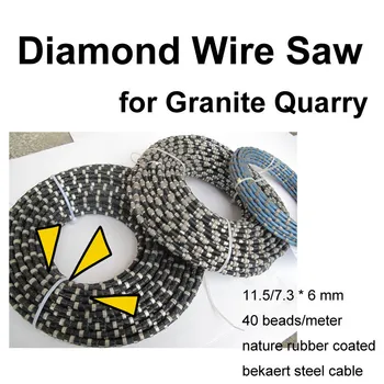 

Diamond Wire Saw for Granite Quarry 11.5/7.3 x 6 mm Nature Rubber Coated Bekaert Steel Cable