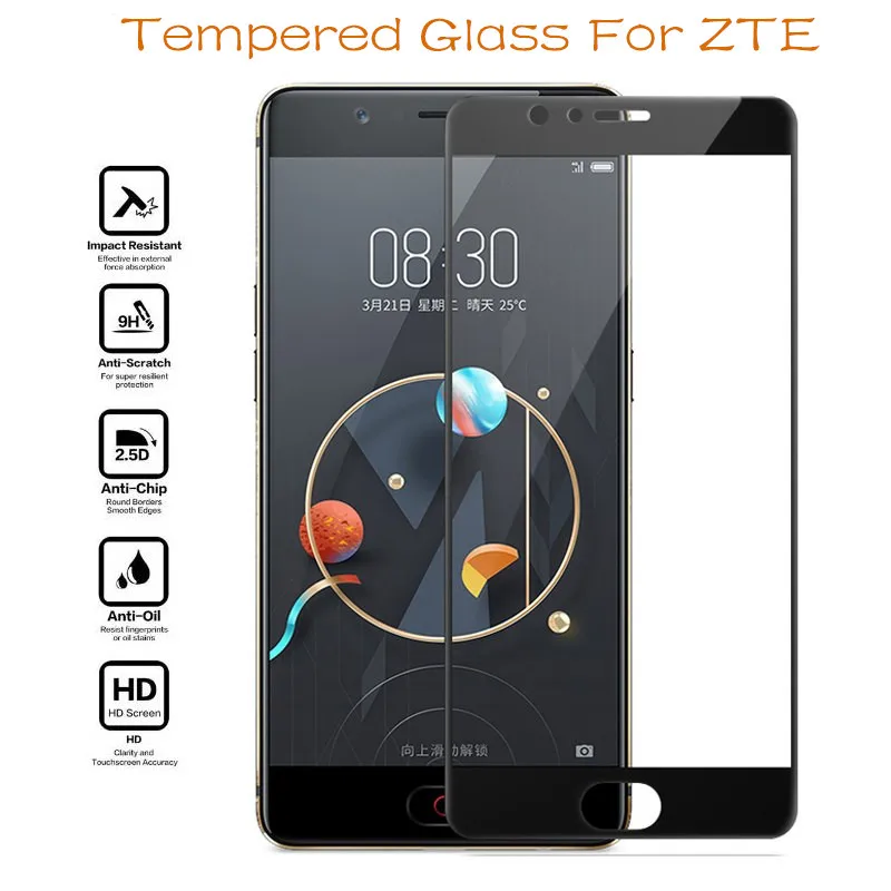 

Black Anti-Scratch Full Cover Screen Protector Tempered Glass For ZTE Nubia Red Magic Mars X V9 Vita MAX XL N9560 M2 Z982 V18 A2