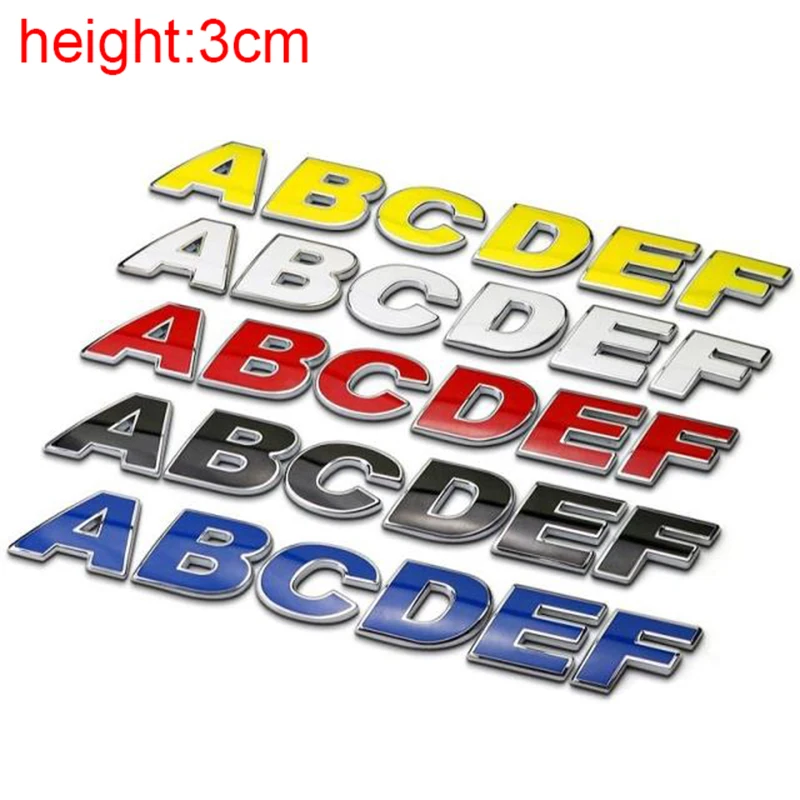 

3cm DIY Colored Epoxy Chrome Metal ABC Letters 012 Numbers Refitting Car Styling Emblem Logo Mark Telephone Alphabet 3M Sticker