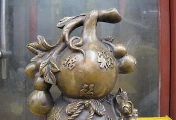 

song voge gem S0853 10.5 Chinese Folk Classical Copper Bronze Feng shui Lucky Fu shou Gourd Statue