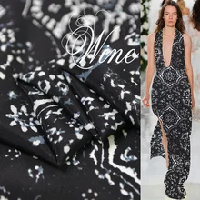 Японское ретро ткань шелк крепдешин материал черный цветочный 100 см* 140 см