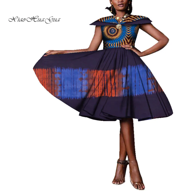 2019 модные африканские платья с восковым принтом для женщин Bazin Riche женское Лоскутное Платье До Колена одежда в африканском стиле WY4593