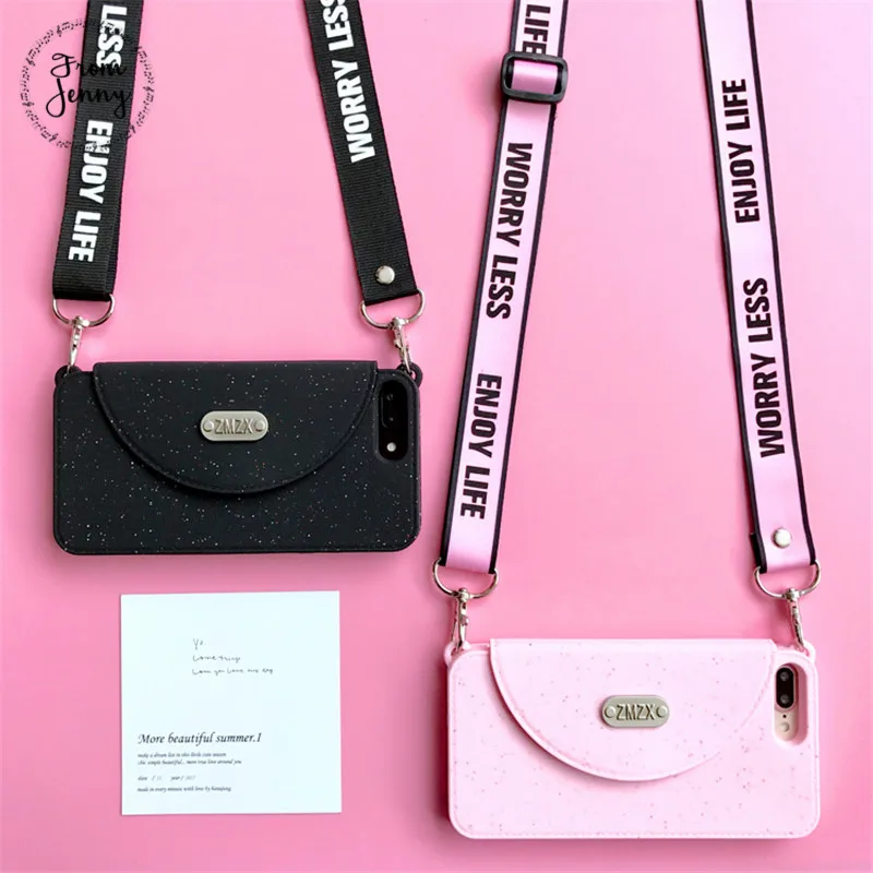 

From Jenny 3D Silicon Wallet Card phone case For iPhone 6 6s 6plus 6splus i6 i6s 7 7Plus 8 8plus rubber pouch back cover+ Strap