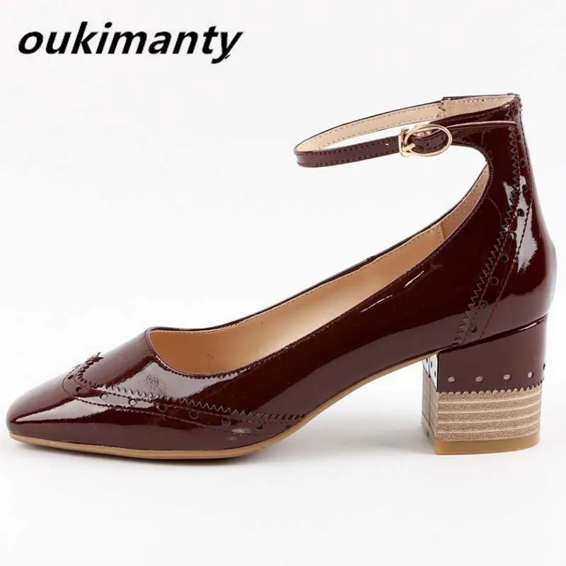 

Spring Summer Square Heels Genuine Leather Women Shoes Fashion Retro Women Pumps Super High Heels For Ladies #Y0150818Q