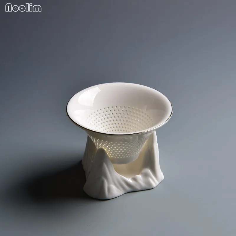 

NOOLIM Mountain Peak White Jade Porcelain Tea Filter Leak Tea Strainer White Porcelain Filter Tea Ceremony Accessories