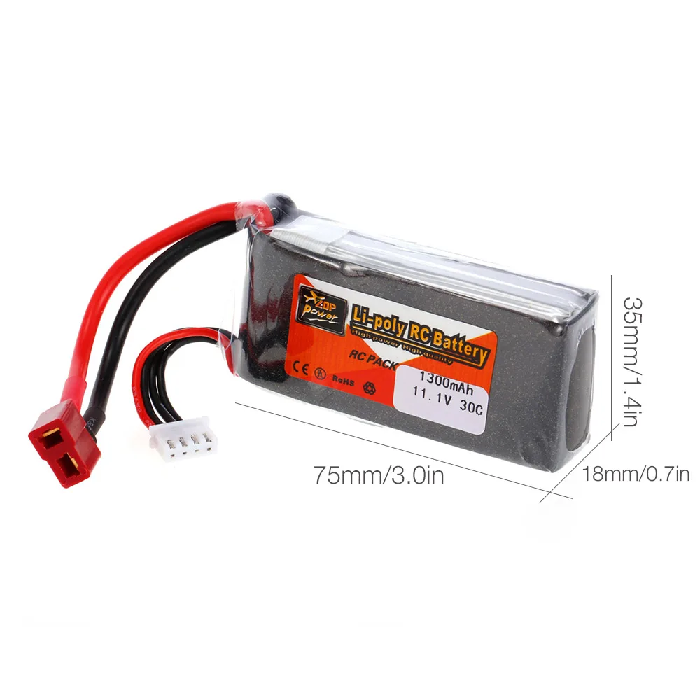 

RC Toys Battery for ZOP Power 3S 11.1V 1300mAh 30C T Plug LiPo Battery for QAV250 H210 LS180 FPV Racing Drone Quad RC Car Boat