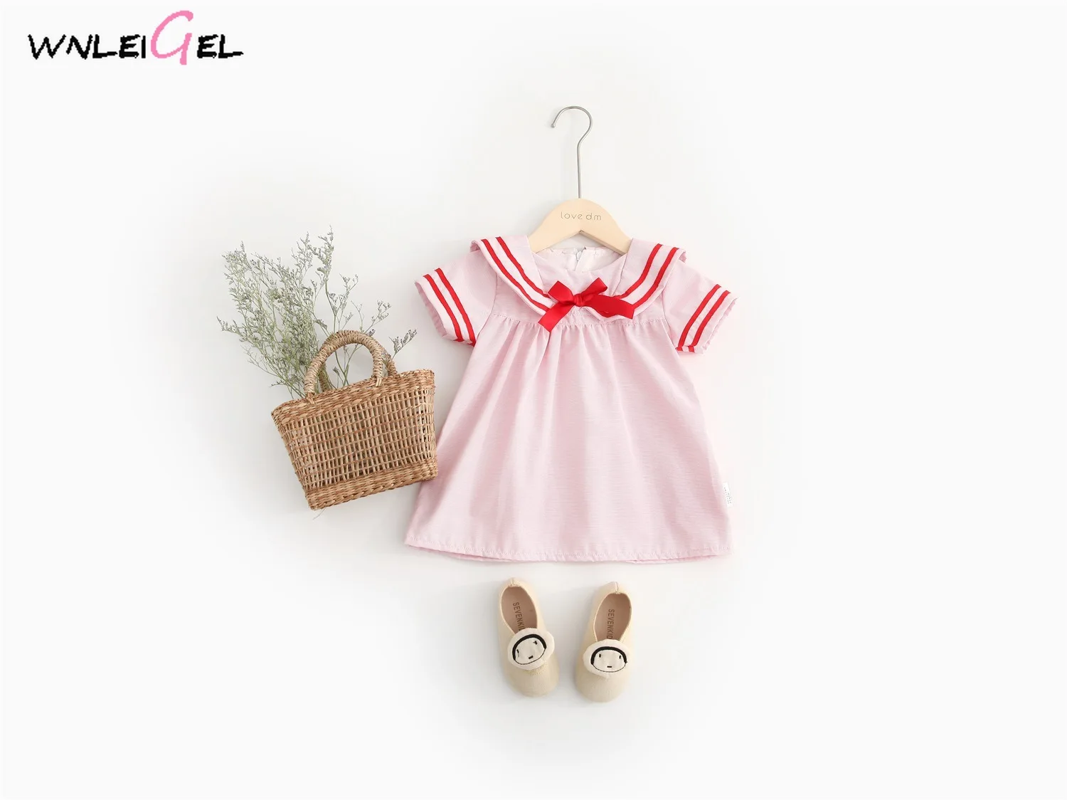 

WLG girls summer preppy dresses kids girl pink princess bow dress baby clothes children