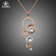 AZORA Rose Gold Color Pure Clear Simply Small Round 1 carat Cubic Zirconia Pendant Necklace TN0046