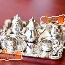 Мини кукольный домик Миниатюрный Мини серебро Луна металлическая мебель аксессуары для чая и Кофейные Наборы 8