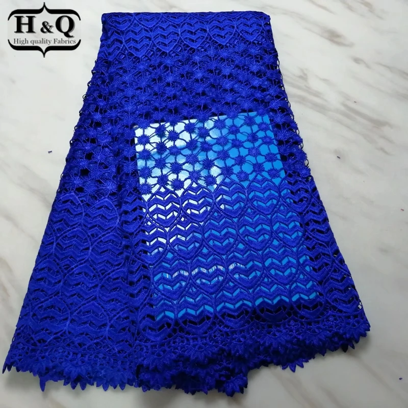 

5 yards Royal blue African cord lace high quality with Nigerian guipure lace African water soluble lace fabric for Women dress