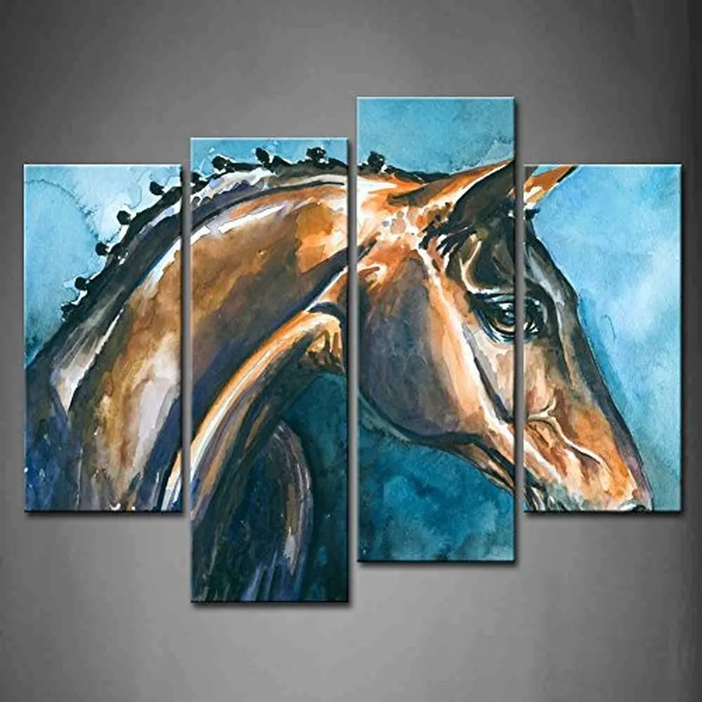 HOT Framed 4Pieces/set Abstract painting horses Wall Art For Wall Decor