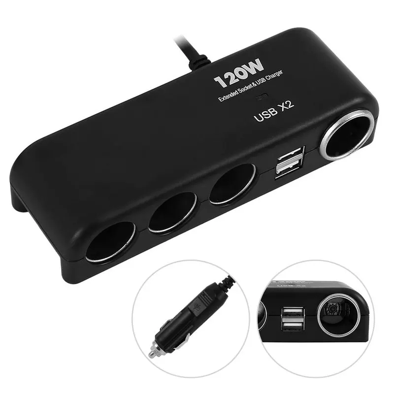 

Car Cigarette Lighter 2 USB 4 Ports Charger Adapter 120W for Phone Camera Mp4 Cellphone Smartphone Multi Socket Splitter