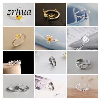 

ZRHUA Original 925 Sterling Silver Rings For Women Trendy Fashion Mosaic CZ Zircon Resizable Open bague femme Creative Anillos