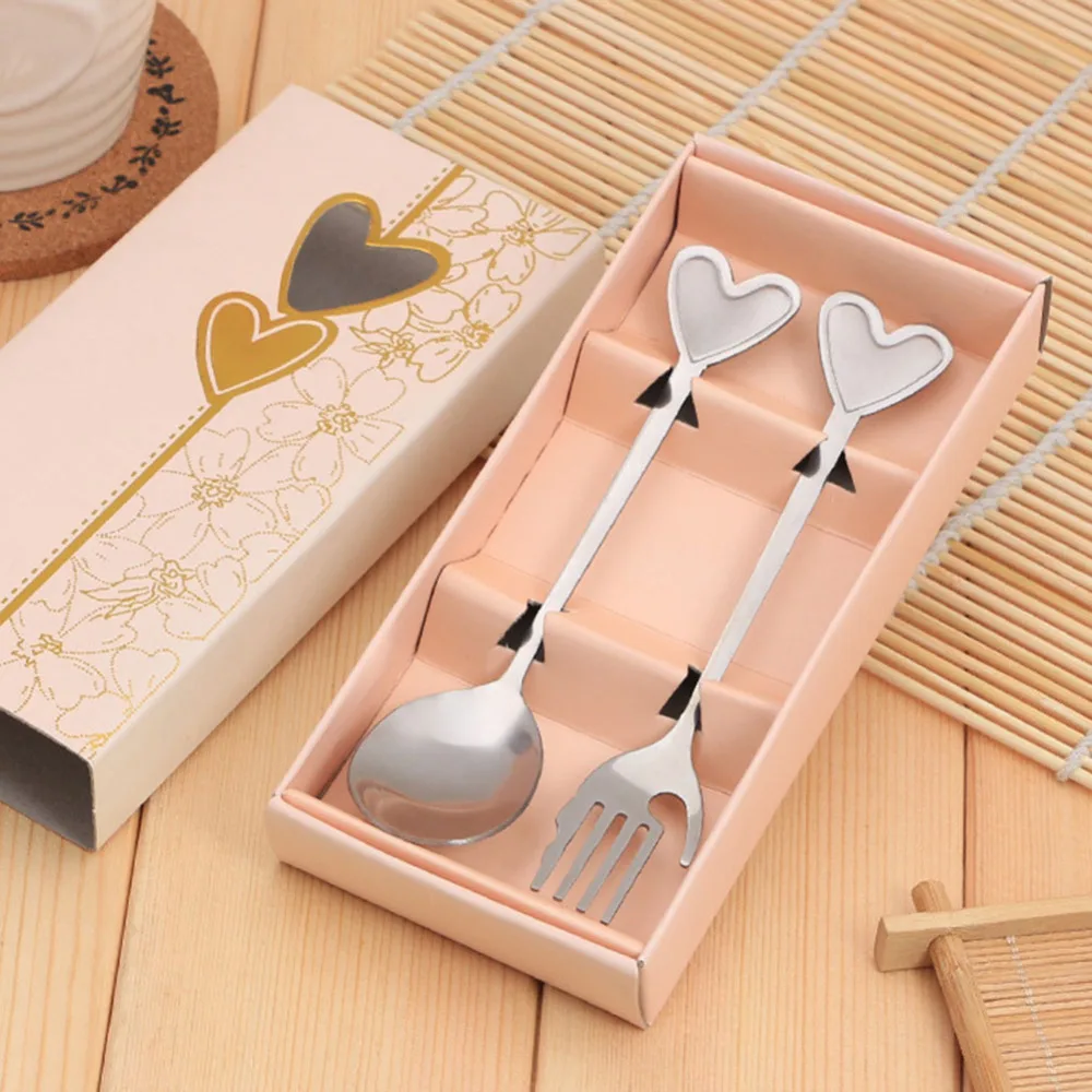 

New Design Lovely Wedding Favor Creative Gifts Tableware Love Heart Coffee Spoon / Palm Fork Set Wedding Gifts For Guests