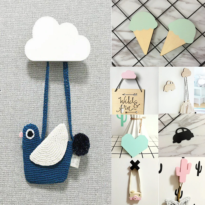 

2019Self Adhesive Home Kitchen Wall Door Wood Hook Bunny Wooden Cloth Hook for Kid Room Wall Decor Children Room Flamingo Hanger