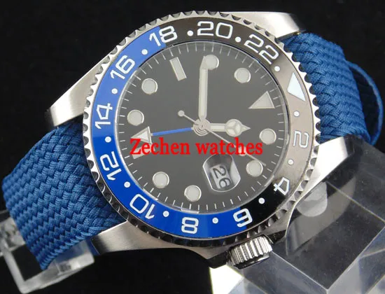 

43mm mens watch Black&Blue ceramic bezel GMT-MASTERII Auto date Mens Watch