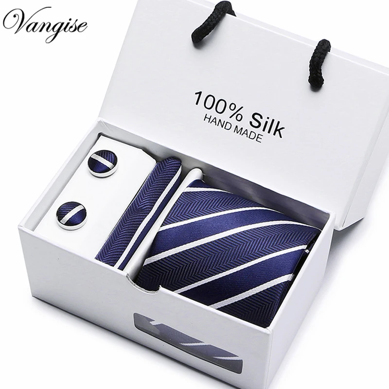 

Vangise Discount Ties Wide Blue striped Paisley Men's Necktie Sets Hankie Cuff links Floral Neckwear Cravats with Gift Box