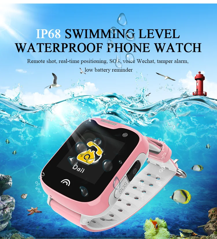 

1.33inch Anti Lost IP68 Waterproof Child GPS Tracker SOS Smart Monitoring Positioning Phone Cartoon Kids Baby Electronic Watches