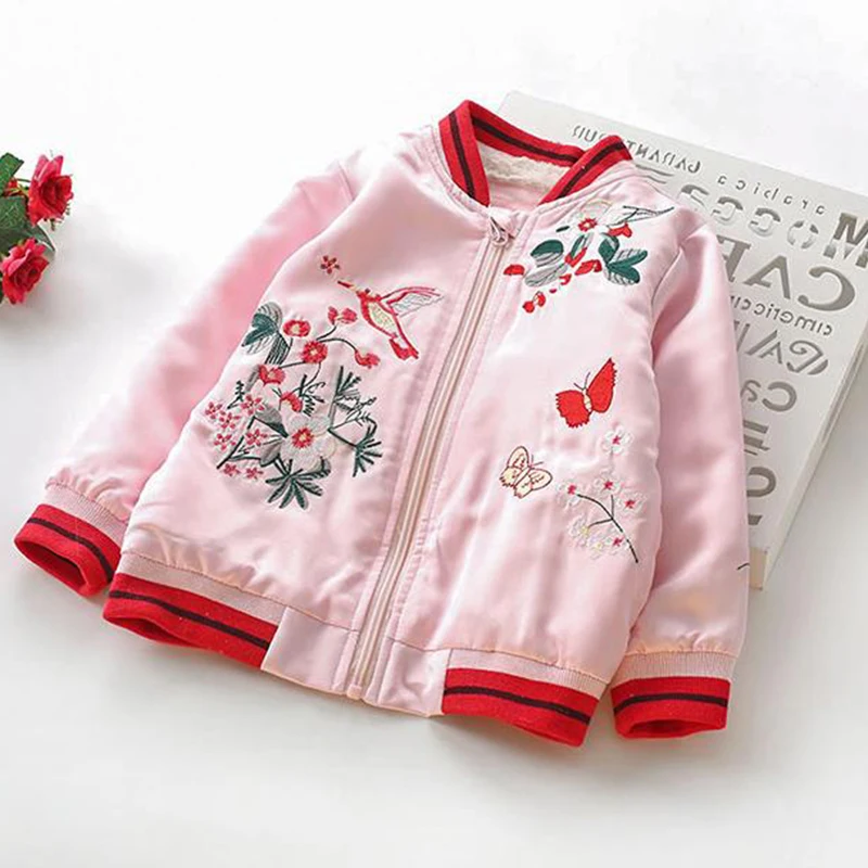R&ampZ Baby Girls Coat 2019 Winter Flower Printing Embroidery Chinese Style Zipper Thickened Cotton Long Sleeve Jacket for Kids | Детская