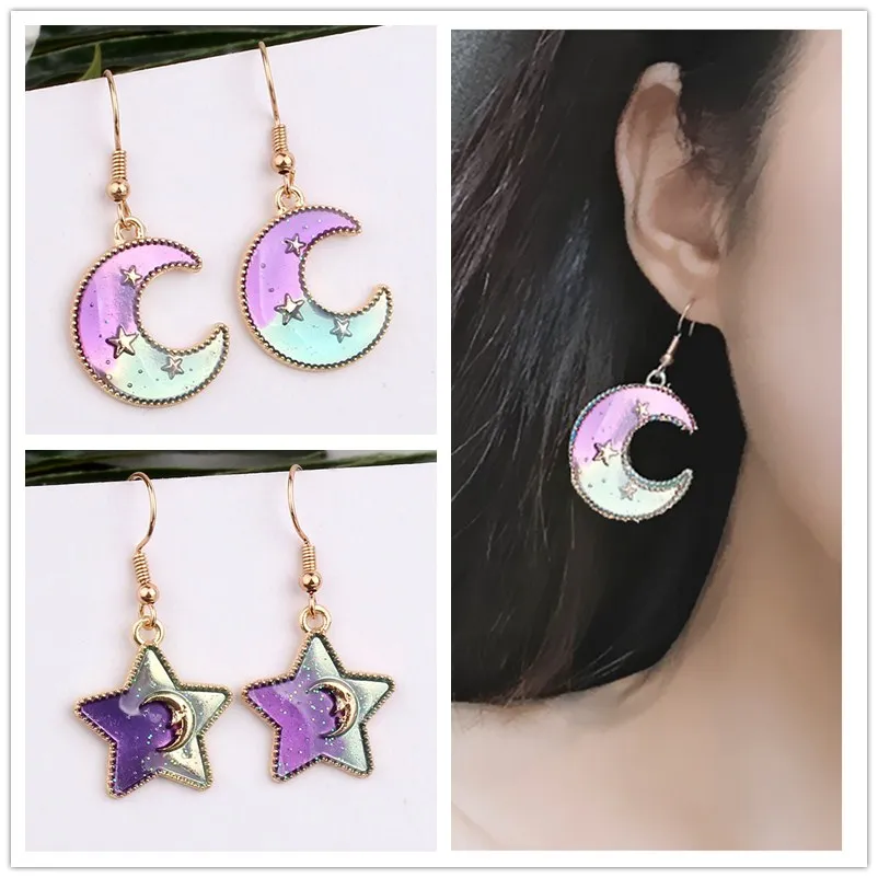 

EK2053 Korean Sweet Planet Blue Universe Star Moon Drop Earrings Women Pendientes Brincos Cute Wedding Girl Gift Jewelry bijoux