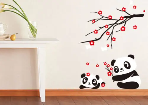 50x70 Cm Baby Kids Bedroom Plum Blossom Panda Wall Stickers Decals