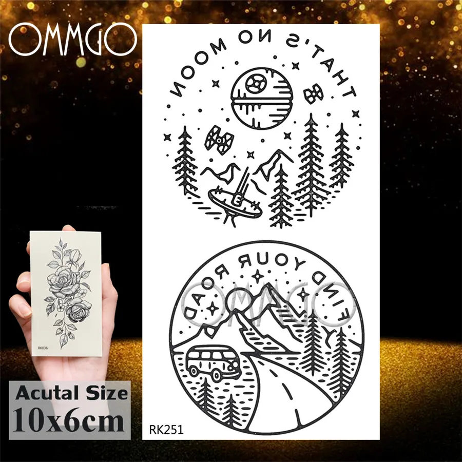 OMMGO Bulb Glass Mountain Pine Tree Временные татуировки наклейка треугольной волны
