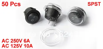 

50 Pcs x Black On/OFF 2 Position SPST Round Boat Rocker Switch + Waterproof Splash Cover