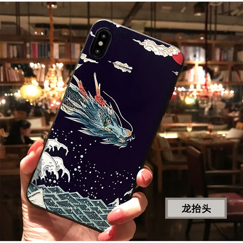

Dragon Fox Cat Phone Case For iphone 6 6s Case Koi Beckoning Cat 3D Coque For iphone 7 8 6 6s plus XS MAX XR X Cases Cute Emboss