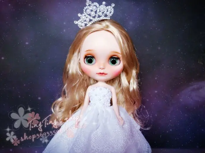 1/6 ручная работа, аксессуары для куклы blyth, модное кружевное свадебное платье+ корона+ вуаль для куклы blyth, аксессуары для одежды