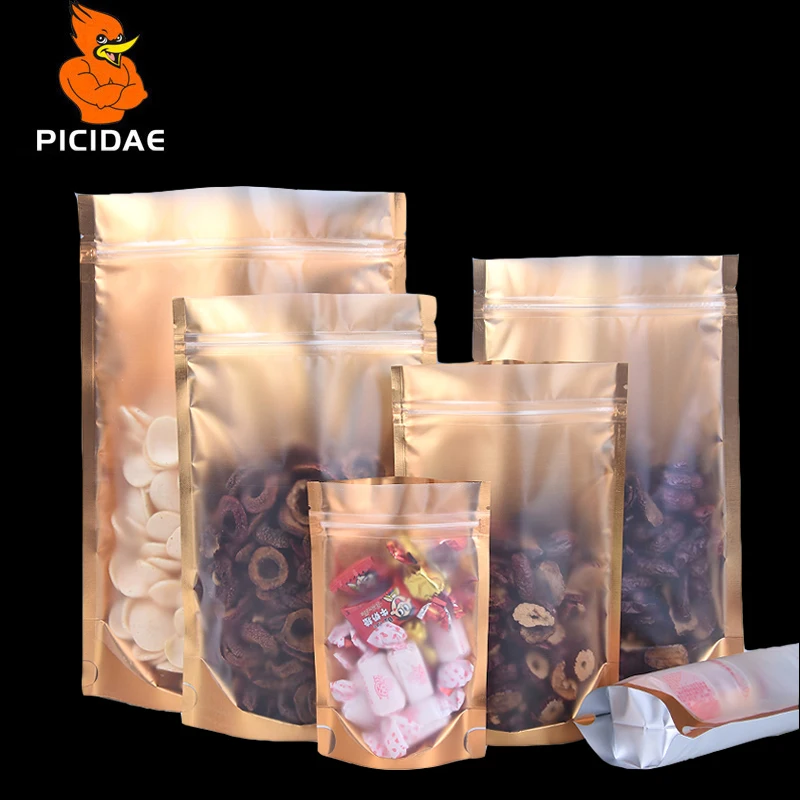 

coffee tea nut Grains clothing Dog cat food storage Bag Silver aluminum zipper ziplock Inner Wide bottom gold Stand Transparent