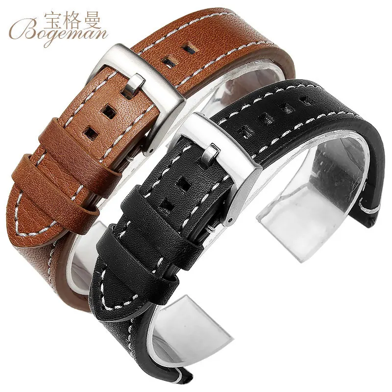 23mm black leather watch band